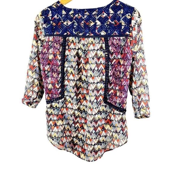 Anthropologie Vanessa Virginia Boho 3/4 Sleeve Multicolor Blouse Sz 2P EUC - Picture 7 of 12